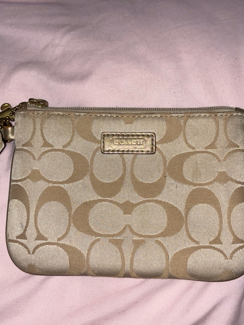 Coach Tan Signature Canvas Wristlet